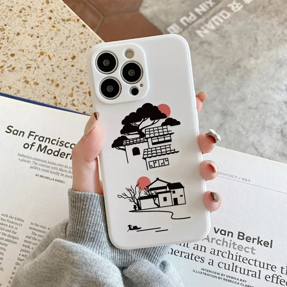 50PCS Ancient Style Silhouette Ancient Town Painting Stickers DIY Scrapbook Phone Case Laptop Tablet Decoration Toy Stickers