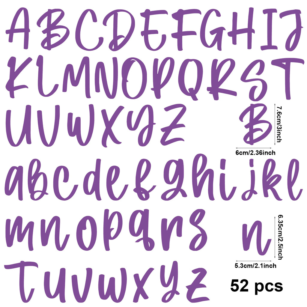 52 sheets of 3-inch A-Z pattern, 2.5-inch A-Z pattern UV DTF transfer letter stickers, waterproof letter wipe transfer stickers