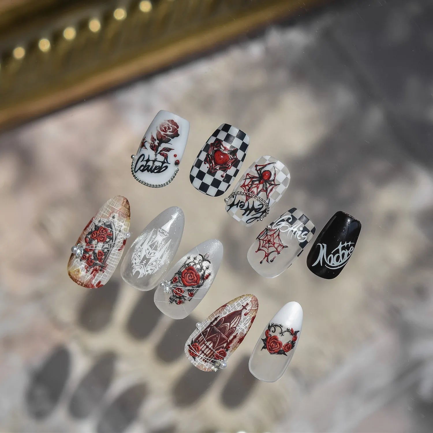 Halloween Stickers 5D Embossed Dark Castle Flower Window Butterfly Rose Spider Nail Art Stickers Decals DIY Nails 3D Decorations