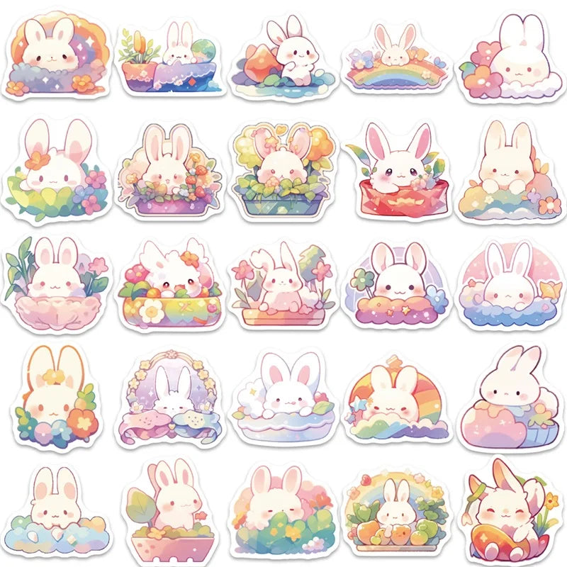 10/30/50PCS Rainbow Rabbit PVC Sticker Aesthetic Children's Korean Decoration Scrapbooking Stationery School Supplies for Kids