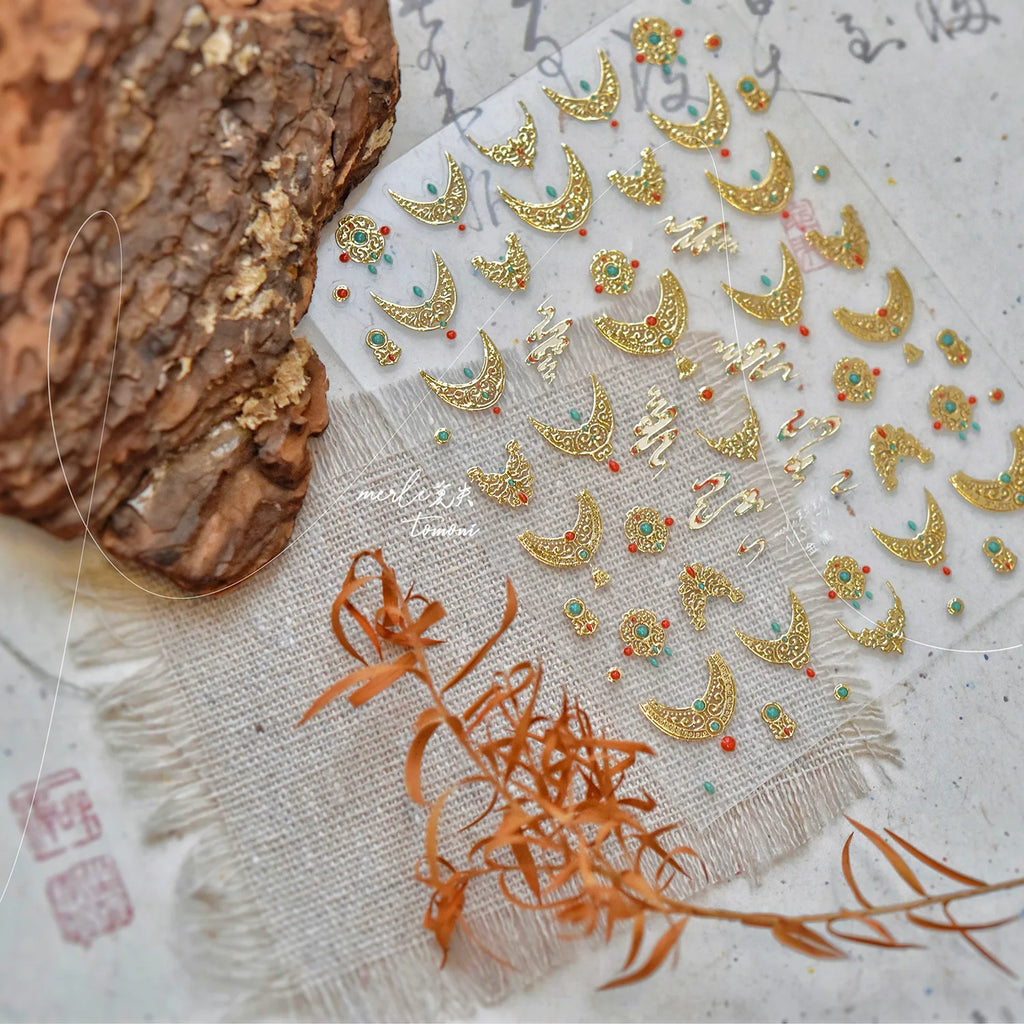 Chic Gold Auspicious Clouds Totem Nail Arts Stickers Self Adhesive Nail Decorations Stickers DIY Luxury Manicure Design Decals