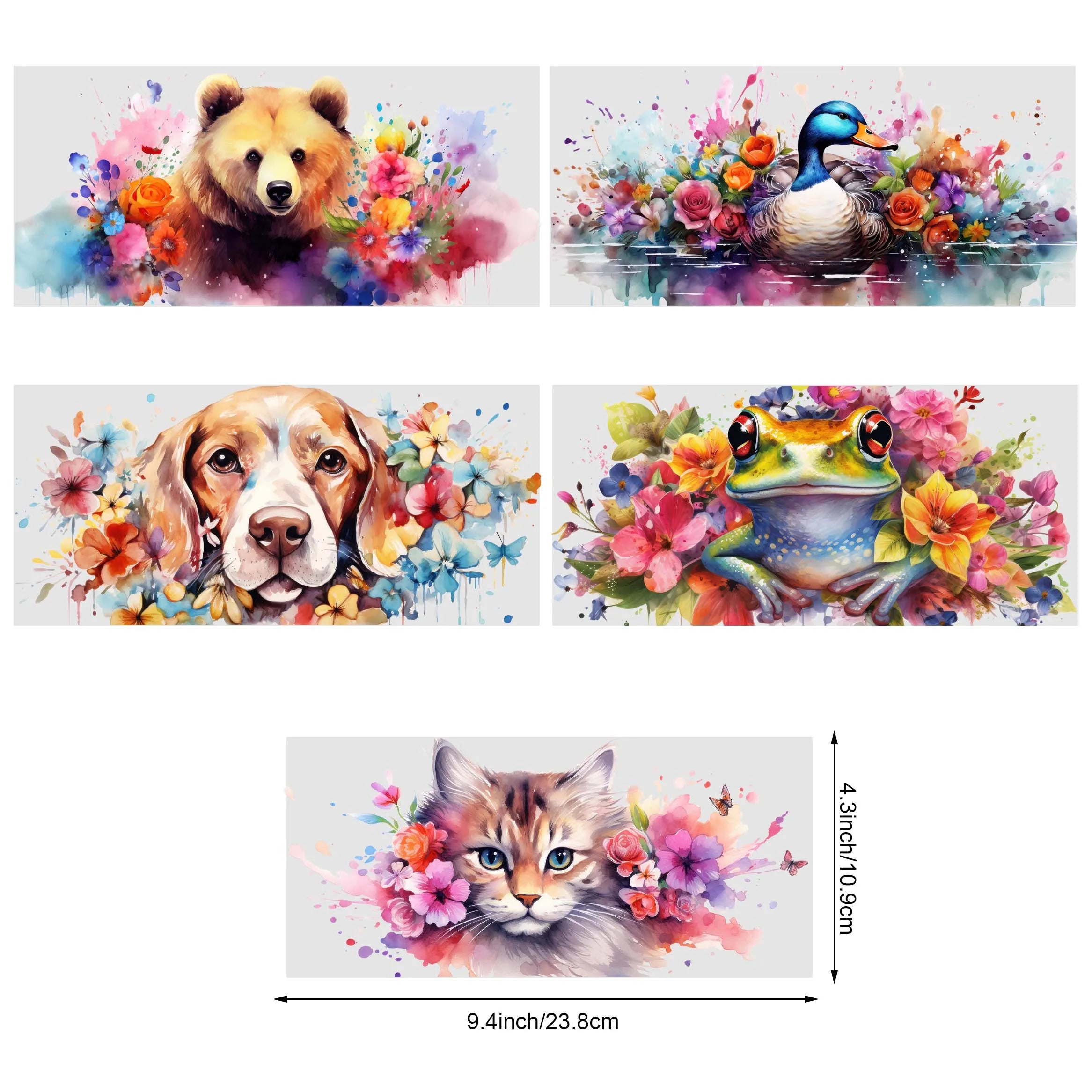 5 sheet Animal UV DTF Cup Stickers, DTF Transfer Stickers, Waterproof Wipe Transfer Paper for 16oz Glass, Mug, Crafts, Furniture