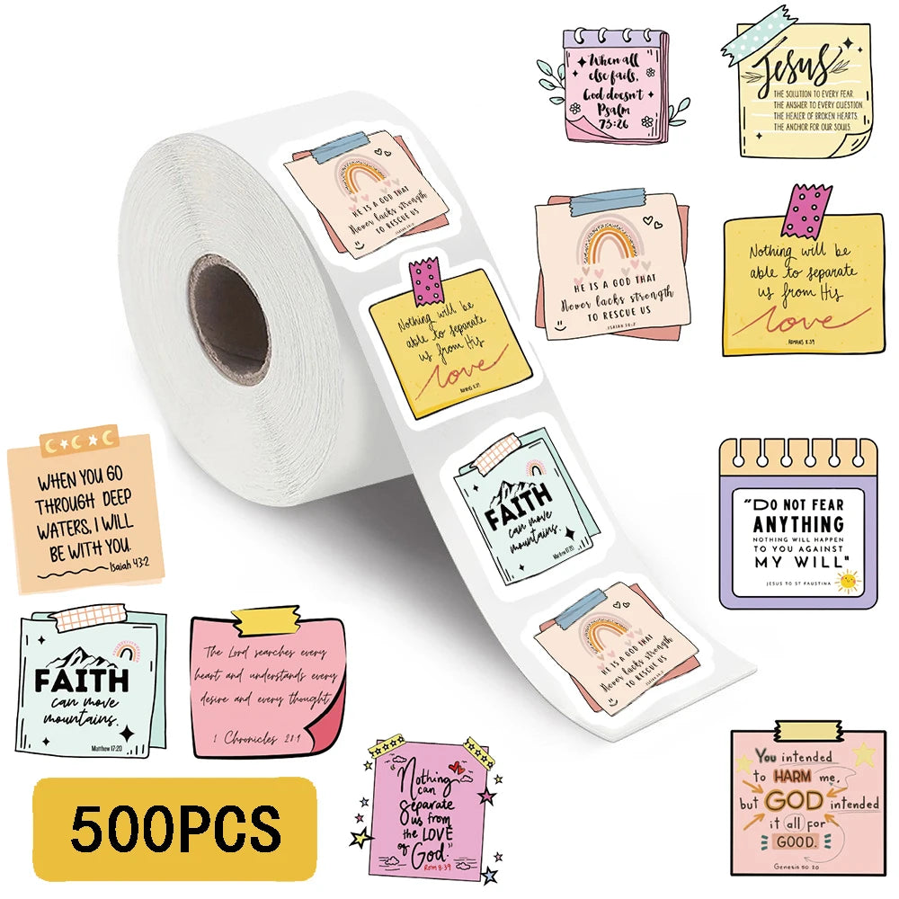 500PCS Bible Notes Roll Stickers Motivational Funny Notebook PVC Laptop Stationery for Laptop Luggage Phone Stickers