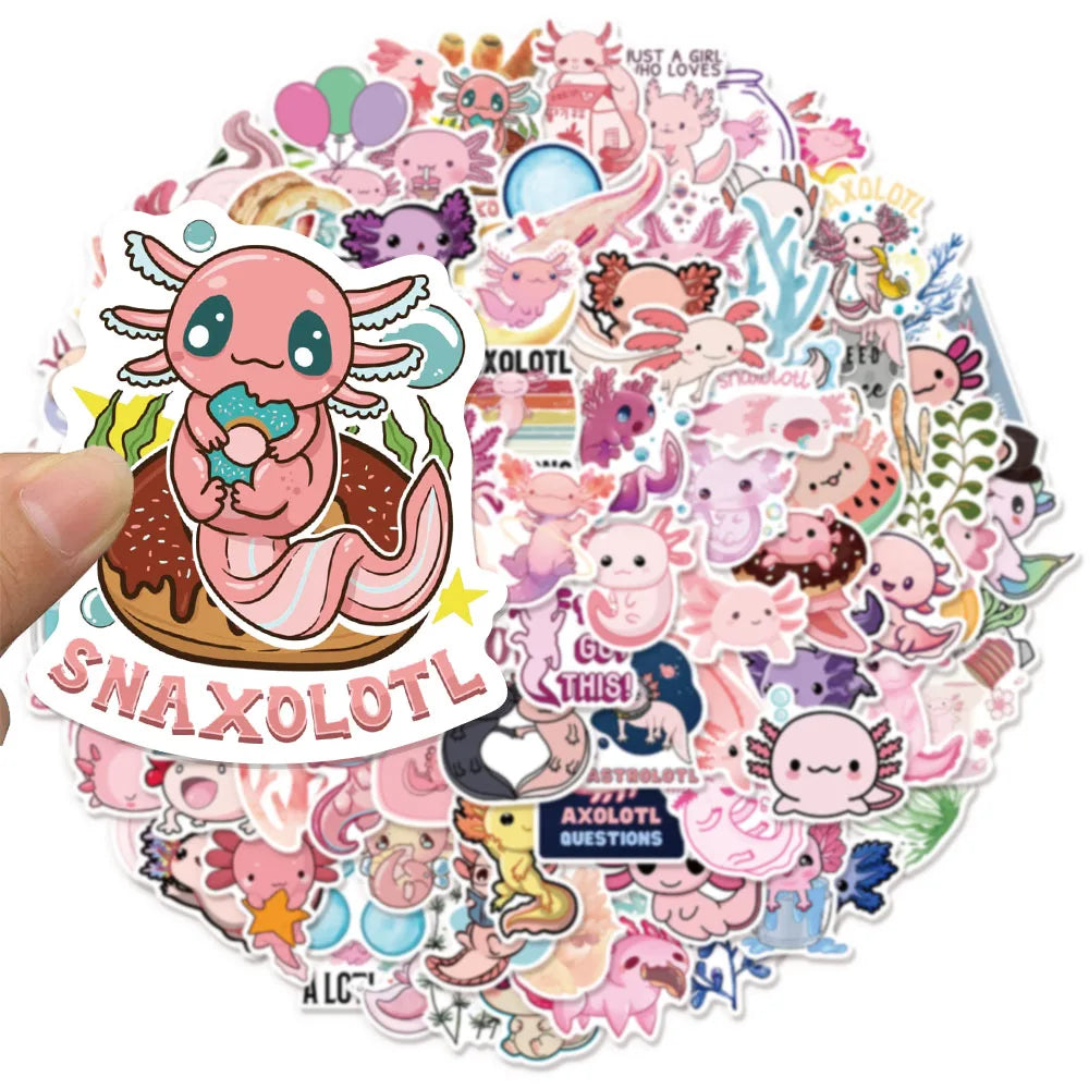50/100PCS Axolotl Graffiti Stickers Cute Animal Cartoon Stickers Toy Suitcase Scrapbook Diary Mobile Laptop Sticker Pack