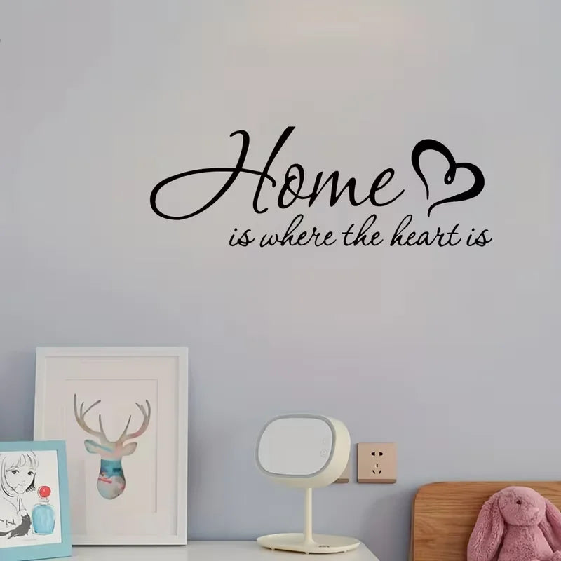Home Is Where The Heart Is" Engraved Black Vinyl Quote Wall Decal - Contemporary Cartoon Style, Matte Finish for Living Room & B