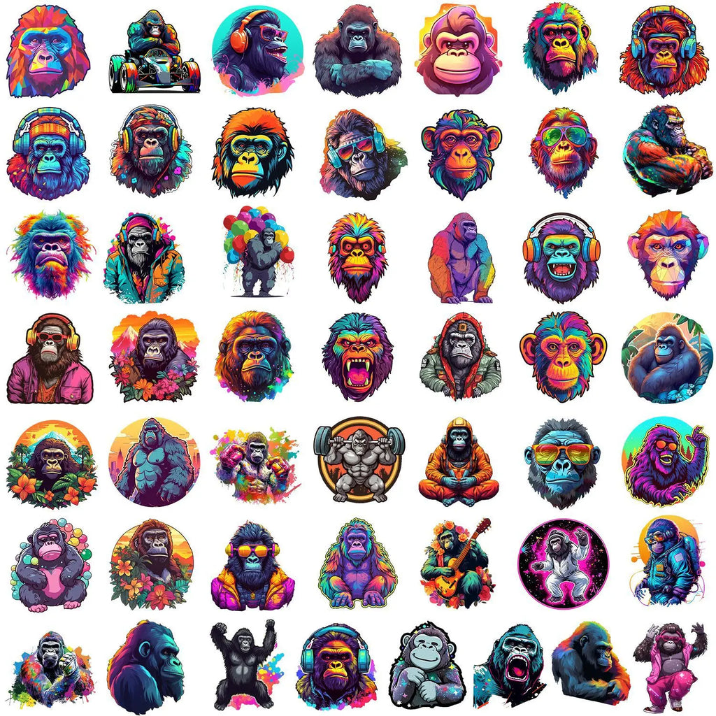 50/100 Pcs Colorful Gorilla Doodle Stationery Stickers for Helmet Stationery Box Skate Guitar Fridge Waterproof DIY Game Decals