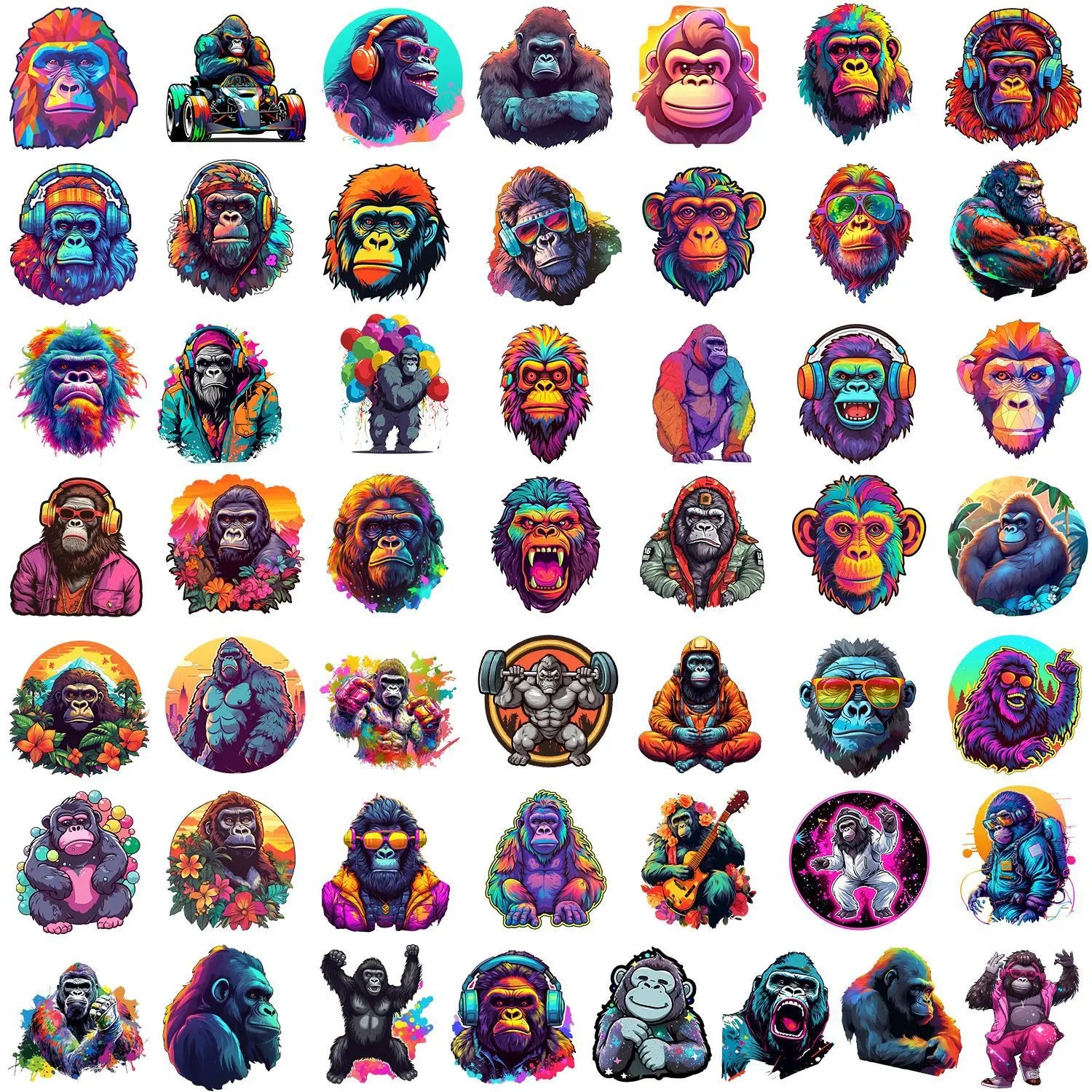 50/100 Pcs Colorful Gorilla Doodle Stationery Stickers for Helmet Stationery Box Skate Guitar Fridge Waterproof DIY Game Decals