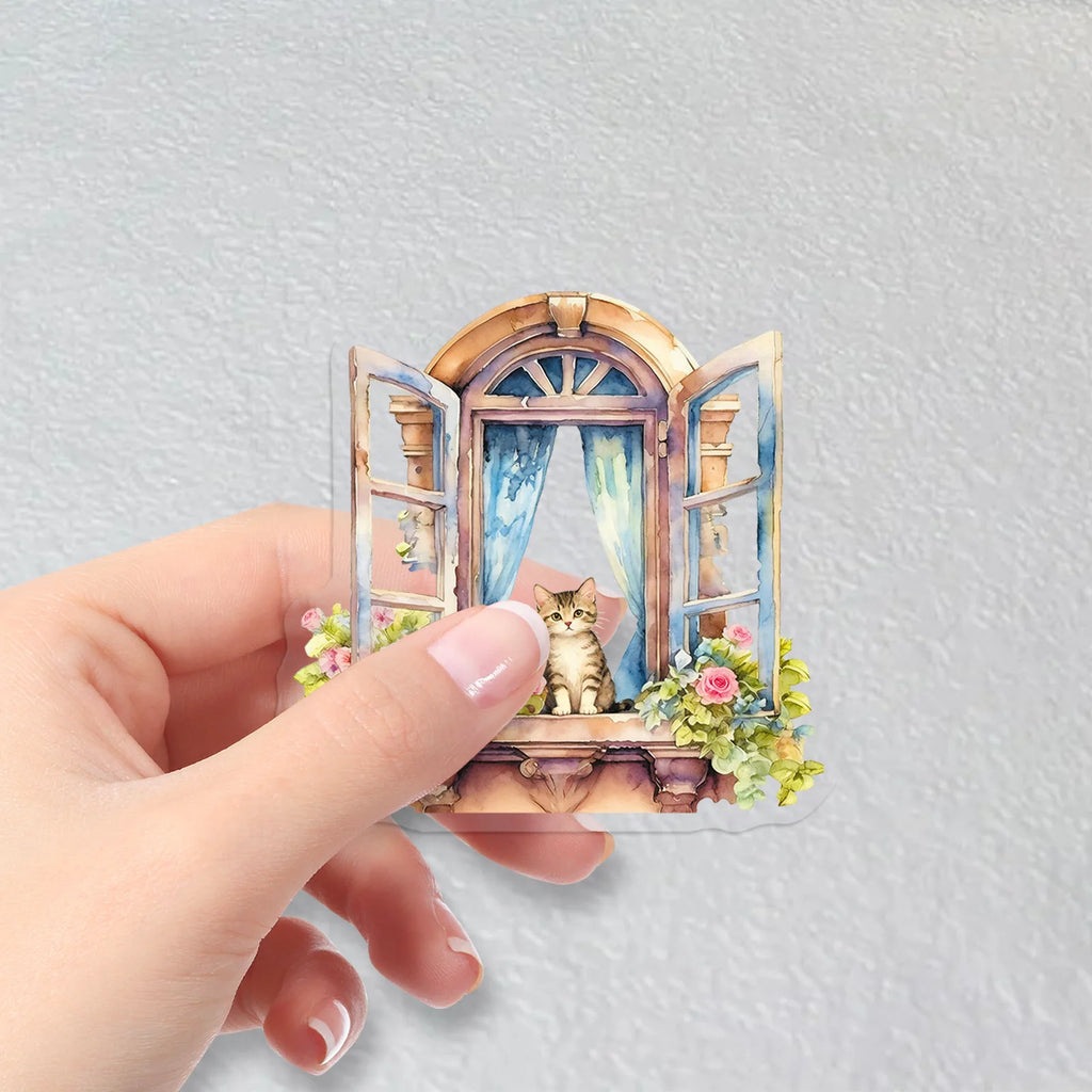 50PCS Transparent Window Flower PET Stickers, INS Forest Style Student Notebook Phone Case Waterproof Decorative Art Sticker