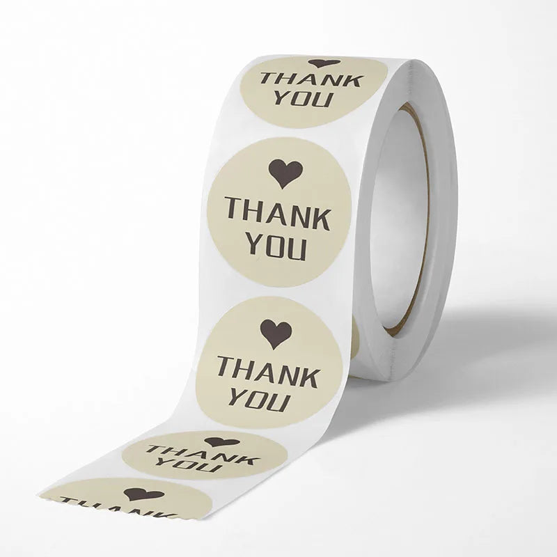 500Pcs Kraft Paper Handmade with Love Thank YOU Stickers DlY Decoration Label Perfect For Adorn Gifts and Baking Sealing