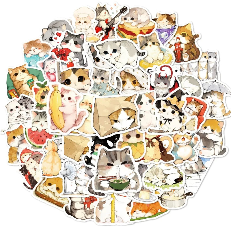 10/30/50PCS Kawaii Anime Cat Colorful PVC Sticker Aesthetic Children's Stationery DIY Decoration Scrapbooking School Supplies