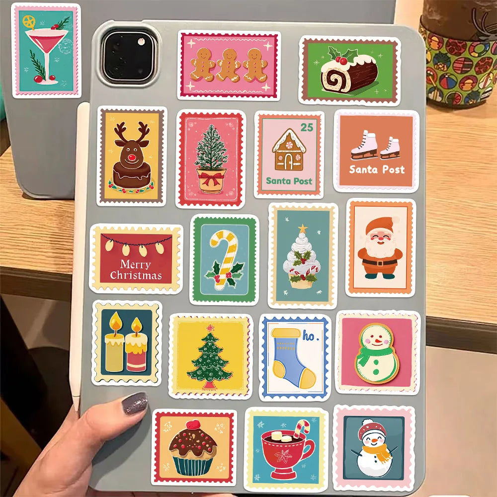 50PCS Christmas Stamp Tags Decorative Stickers DIY Scrapbook Phone Case Laptop Tablet Toy Decorative Stickers