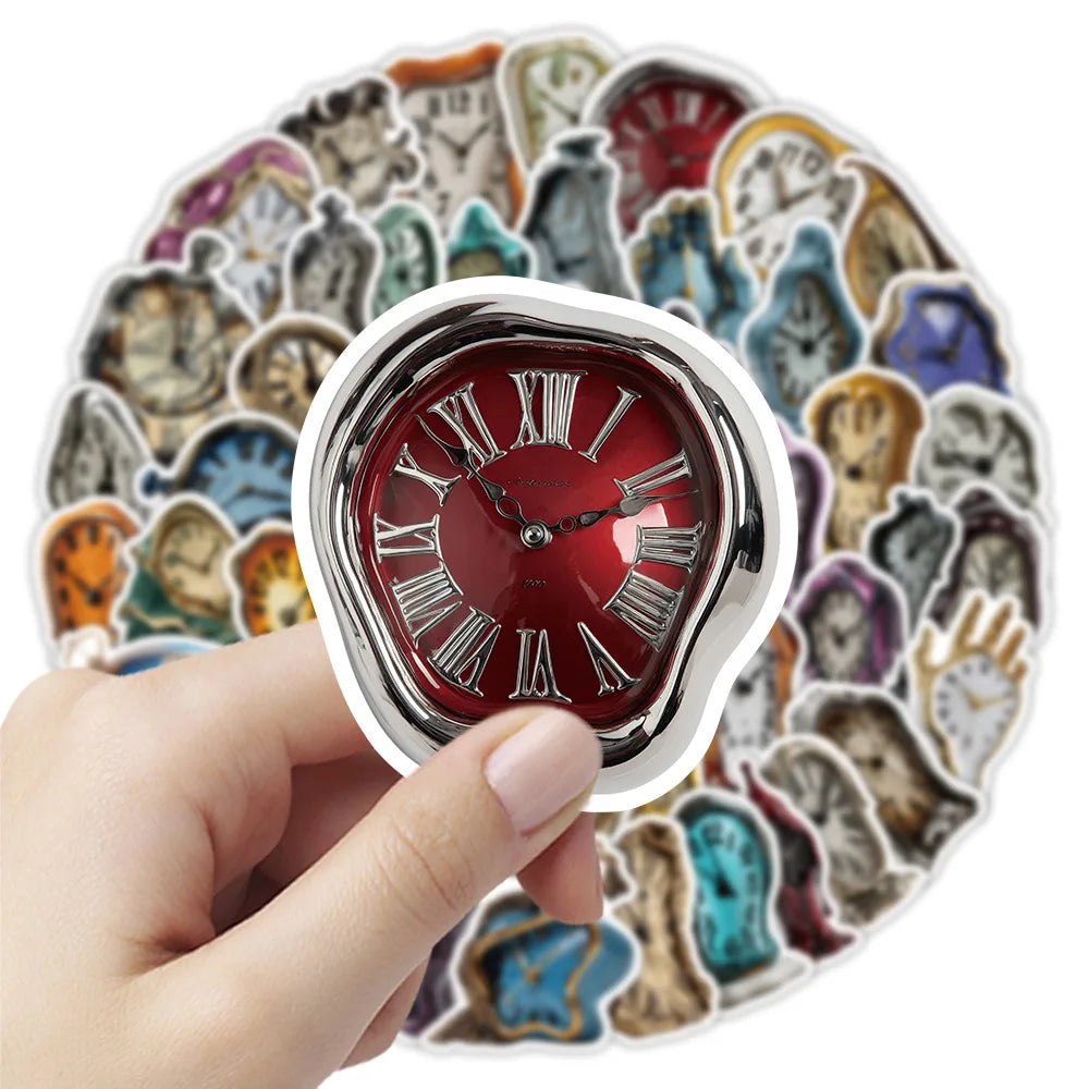 50-Pack Melted Cartoon Clock Stickers DIY Decorative Decals for Phone Tablet Guitar Water Cup Helmet Notebook