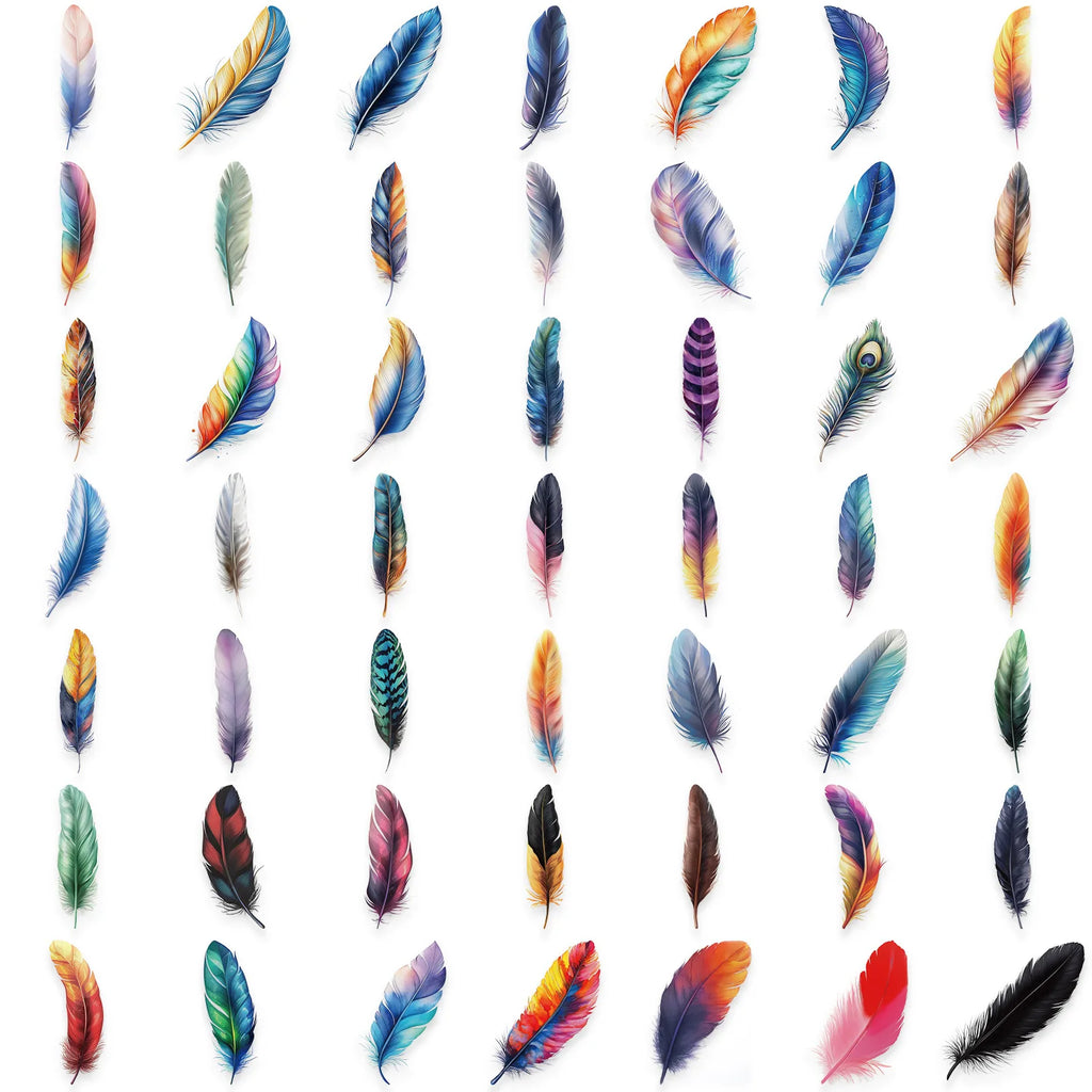 50 Pcs Cartoon Golden/Green Plant Stickers Pack, Waterproof Transparent PET Feather Scrapbook for Guitar Notebook Stationary