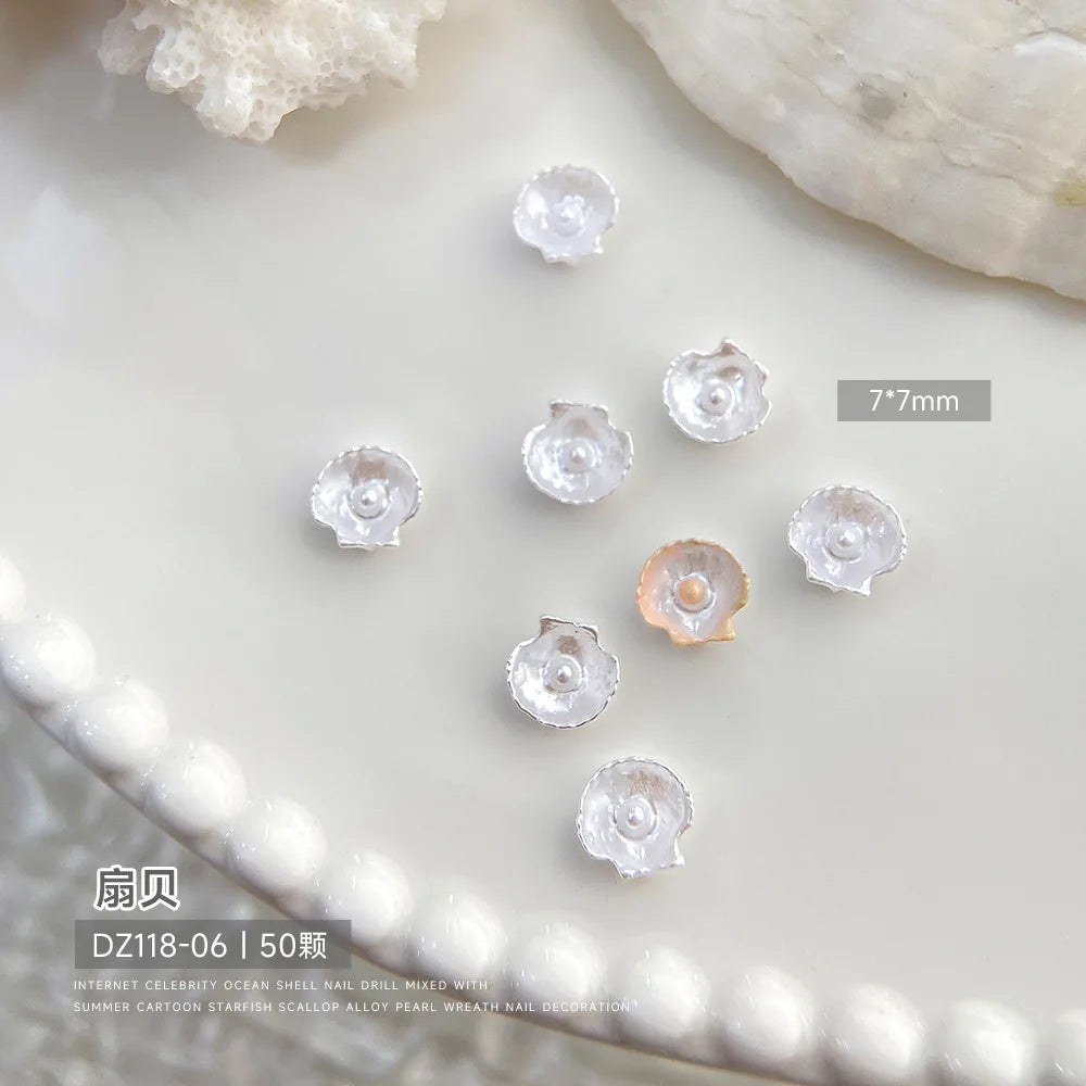30pcs Ocean Shell Pearl Nail Charms Accessories Pearlescent Shell Aurora Nail Art Rhinestones DIY 3D Cute Nail Decorations Parts