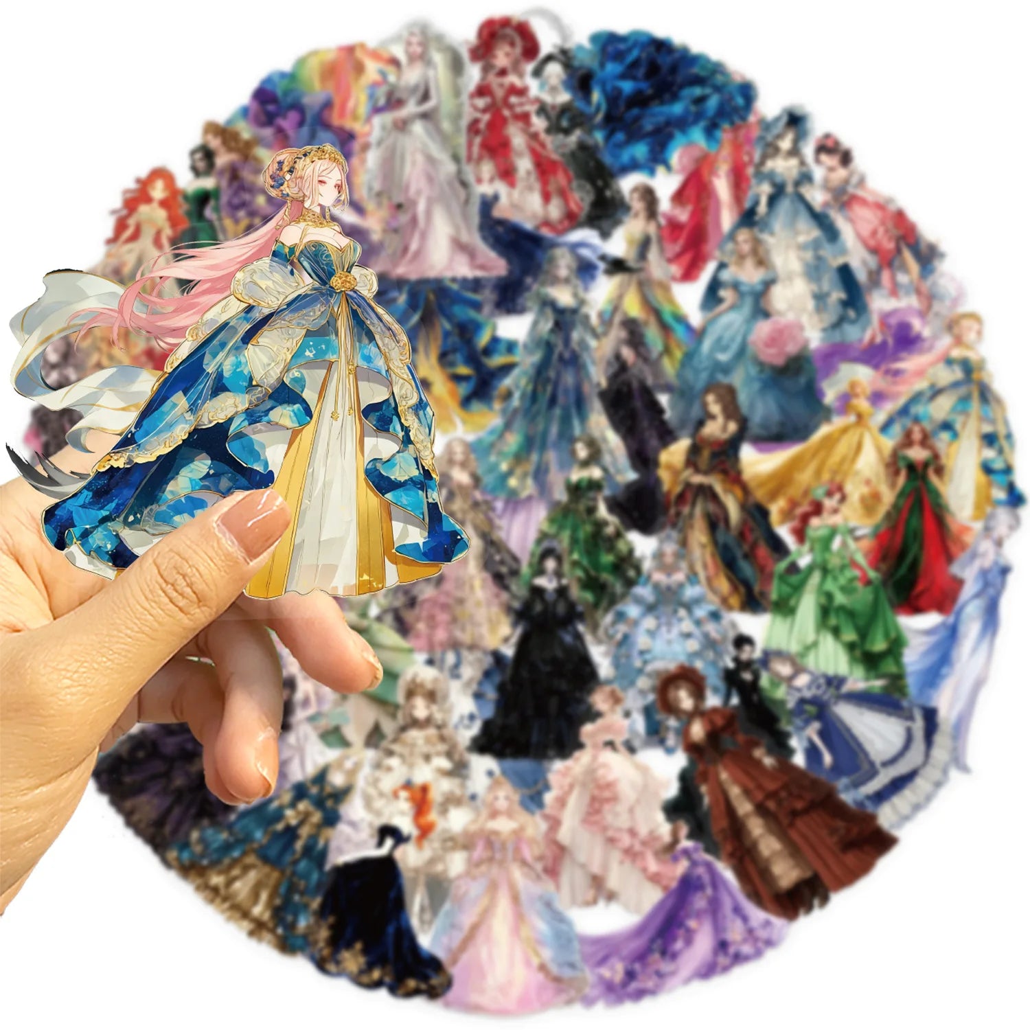 50-100PCS Cartoon Princess Skirt Sticker Pack Waterproof Transparent PET Hand Account Decorative Guitar Notebook Stickers