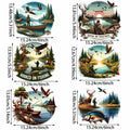 6 sheets Hunting Themed Iron-On Decals T-Shirt Heat Transfers for DIY, Deer, Fishing, Duck, T-Shirts, Masks, Jean, Backpack, Hat