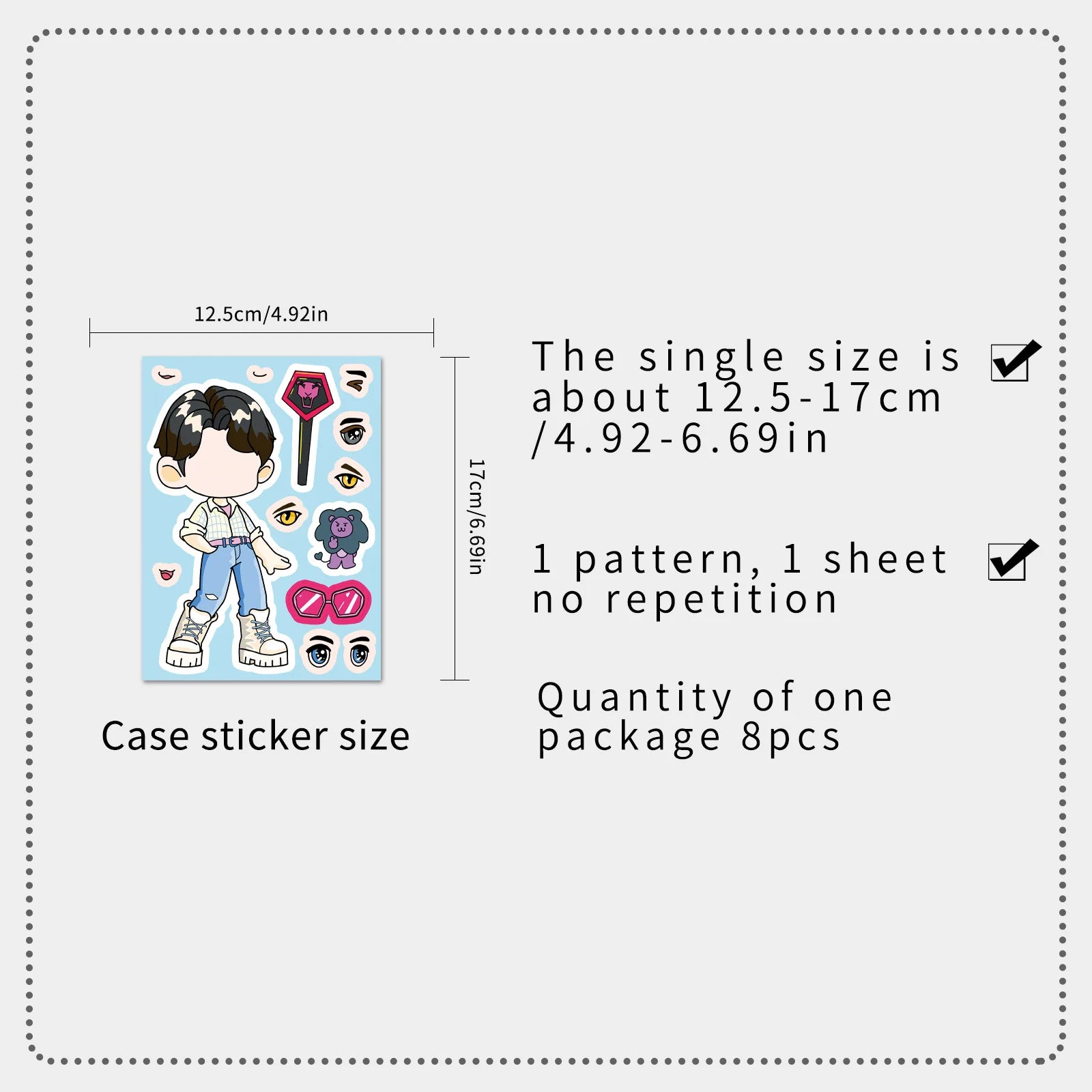 8PCS/PACK Cartoon KPOP Puzzle Stickers, Anime Make a Face Decals for Stationery Notebook Office School Supplies Decor