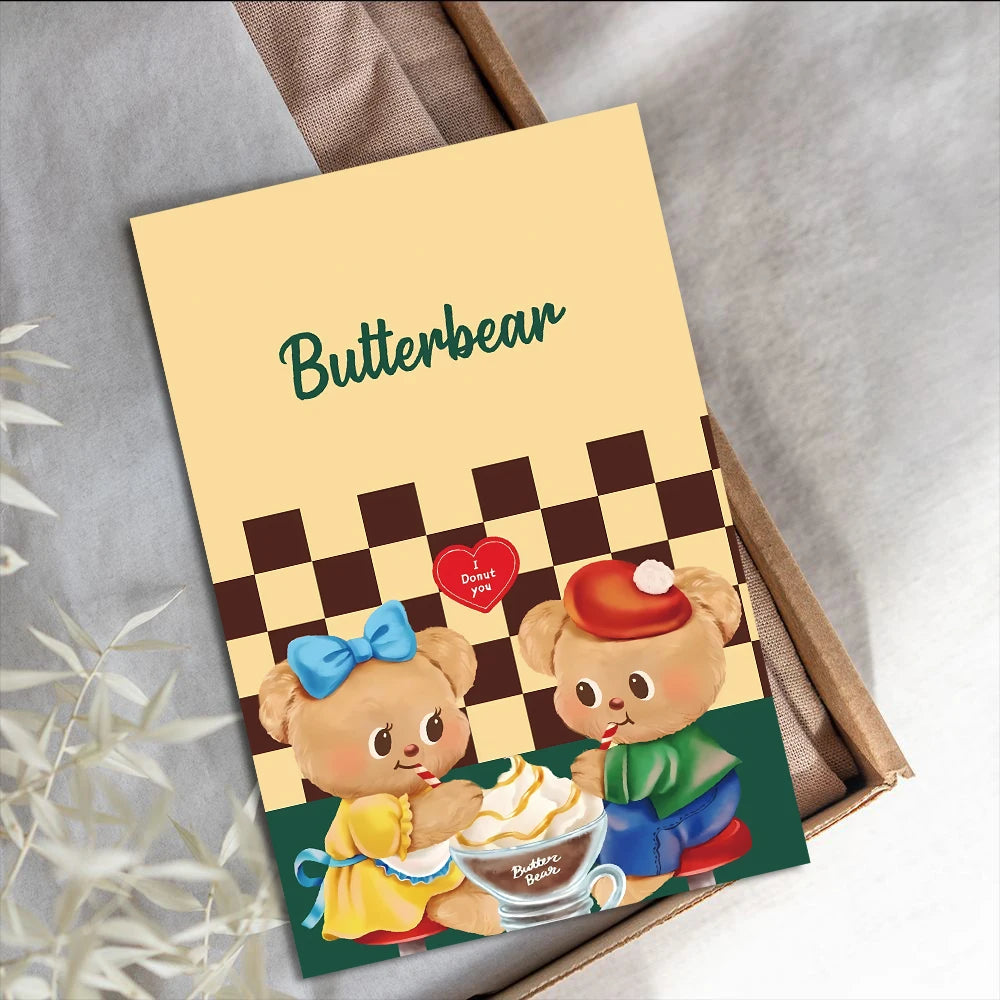 10PCS Butter Bear Card Postcard Sticker Harajuku Scrapbooking Stickers Retro Stickers Y2k Fashion DIY Streetwear Dot Stickers