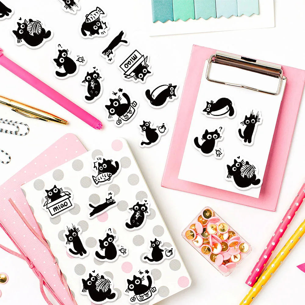 500PCS Little Black Cat Cute Cartoon Reward Stickers DIY Phone Cases, Water Cups, Envelopes, Notes, Reward Gifts, Seal Stickers