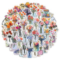 50PCS Color Bottle Flower Sticker Pack Waterproof Stickers DIY Brochure Flower Material Decoration Notebook Waterproof Stickers
