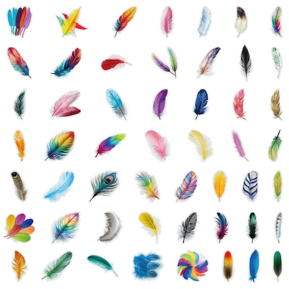 50/100PCS Transparent PET Colorful Feather Graffiti Stickers Decorative Stationery Box Stickers Reward