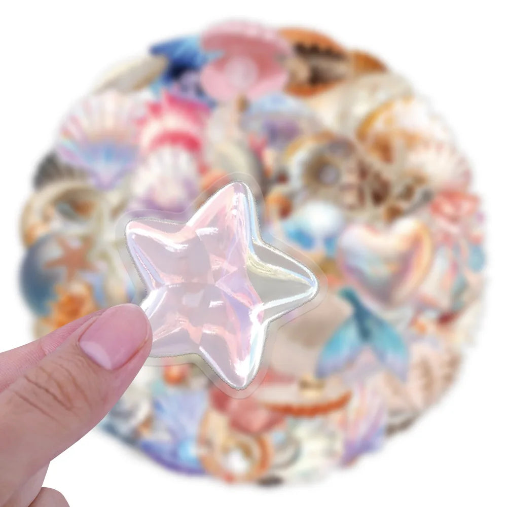 62PCS Transparent PET Conch Shell Creative Graffiti Stickers for Luggage Water Cups Skateboard Stickers
