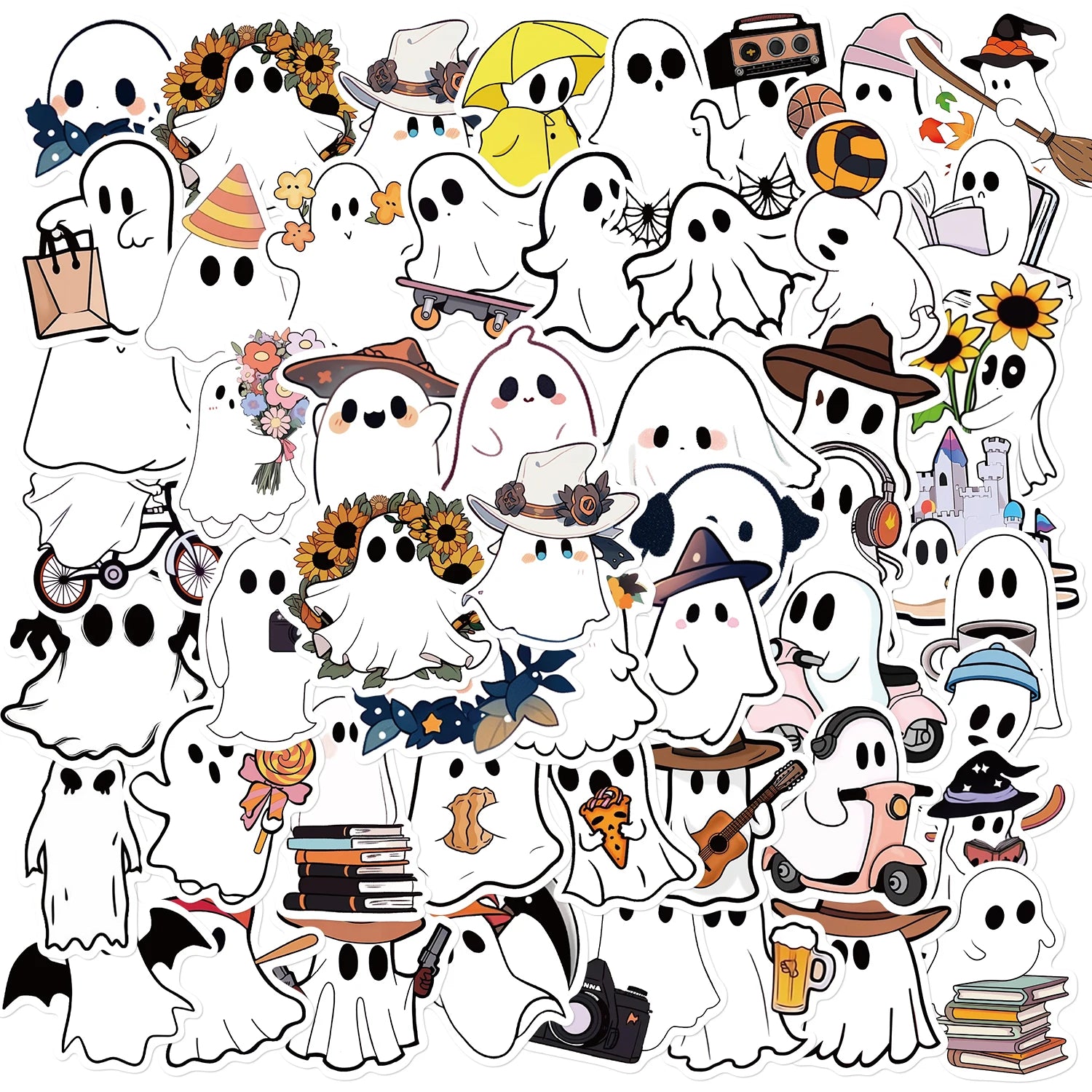 50PCS Little Ghost Stickers Notebook Halloween Fun Cartoon Aesthetic For Laptops Luggage Scrapbooks Bicycle Phone Sticker