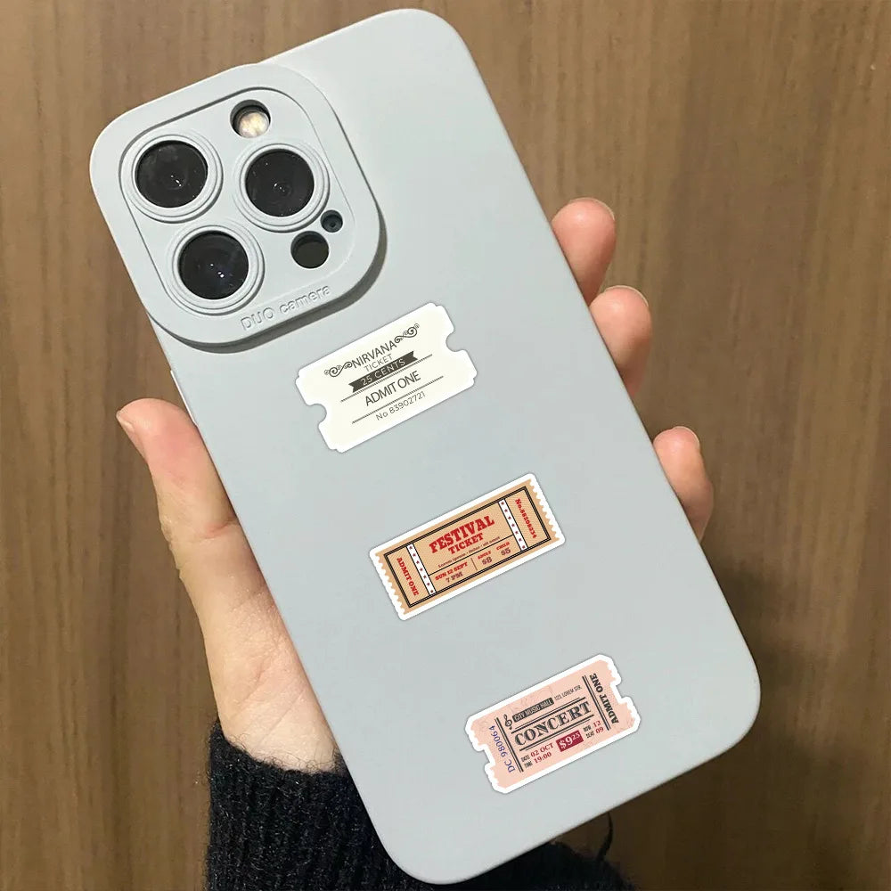60/120 Pcs Vintage Band Concert Ticket Theme Stickers for Diary Phone Album Helmet Car Scooter Thick Durable Decals