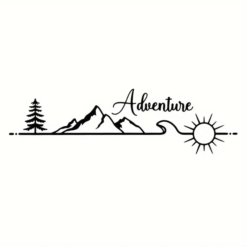 Adventure Series RV Car Sticker - Tree Mountain Waves Sun Design, Durable Vinyl Decal for Recreational Vehicles, MPVs, and Carav