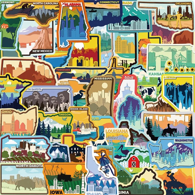 10/30/50PCS Colored USA PVC Sticker Aesthetic Children's Stationery DIY Decoration Scrapbooking School Supplies for Kids