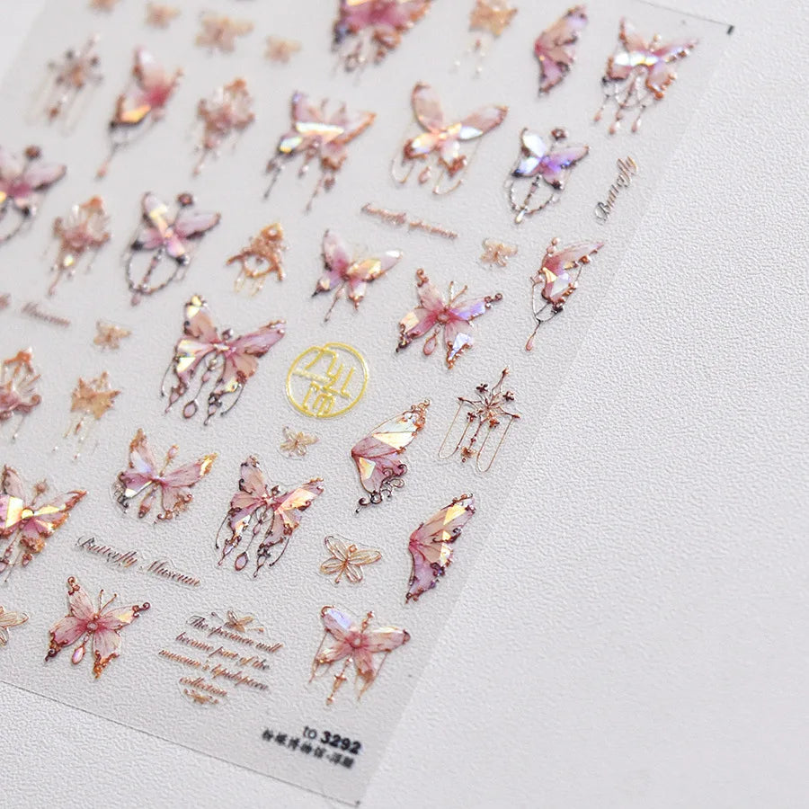 1pcs 5D Japanese Kawaii Butterfly Nail Stickers Luxury Glitter Shell Aurora Nail Art Decorations Decals DIY Manicure Slider Foil