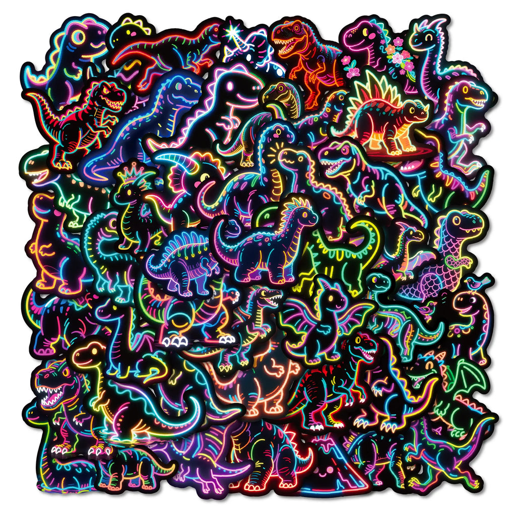 56PCS Neon Dinosaur Cartoon Graffiti Stickers Color Dinosaur DIY Guitar Skateboarding Sticker