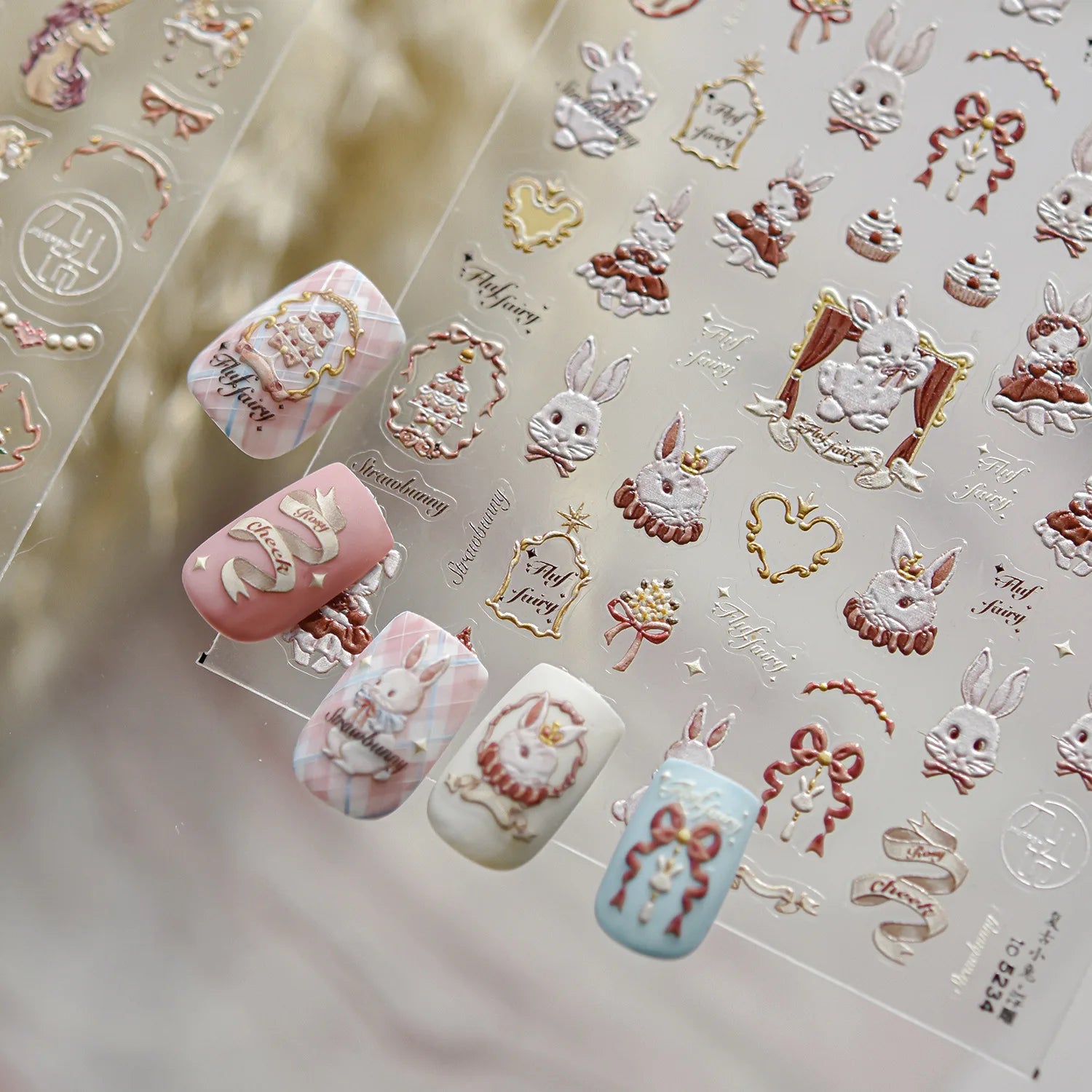 Halloween Nails Sticker 5D Embossed Cartoon Nail Art Stickers Retro Rabbit Self Adhesive Stickers For Nails DIY Manicure Decals