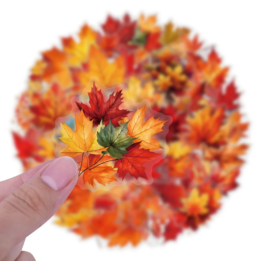 110PCS Falling Leaf Maple Leaf Stickers Transparent PET Waterproof DIY Handbook Material Mobile Notebook Decorative Stickers