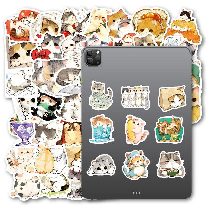 10/30/50PCS Kawaii Anime Cat Colorful PVC Sticker Aesthetic Children's Stationery DIY Decoration Scrapbooking School Supplies