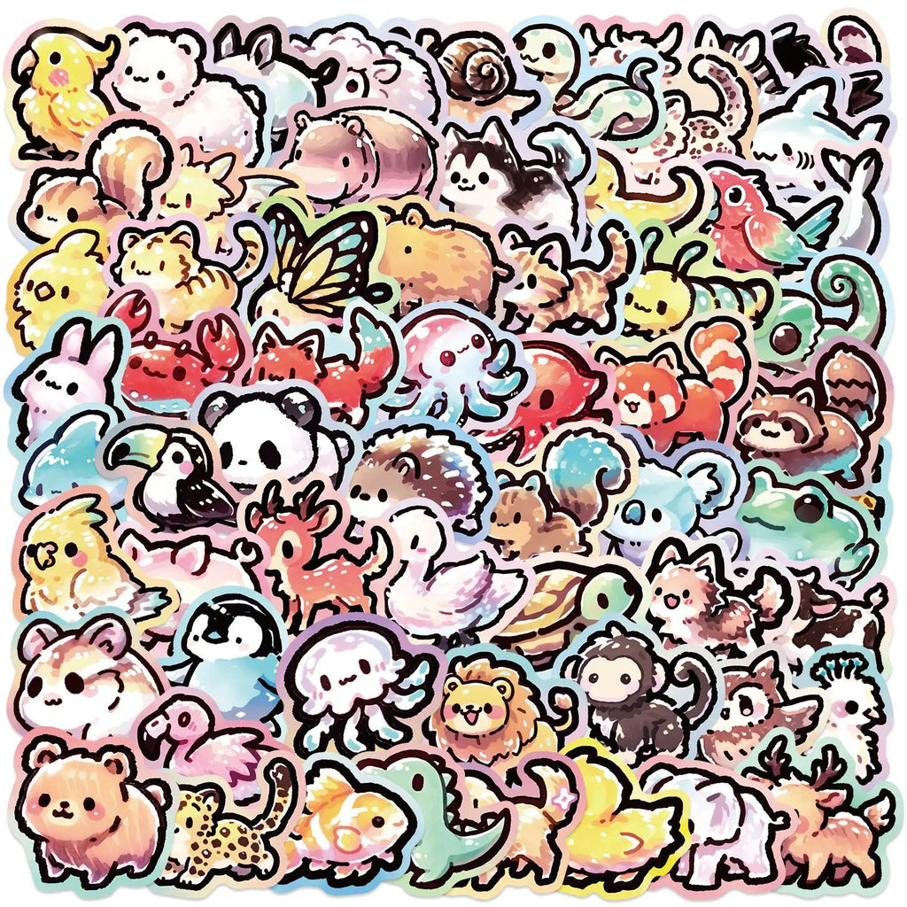 65PCS Animal Graffiti Cartoon Stickers Adhesive Waterproof Decoration Computer Stationery Creative Stickers