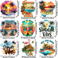 9 sheets Summer Beach Sunset Series DIY Theme Iron-on Applique Patches Colorful Theme Heat Transfer DIY Clothing, T-shirts