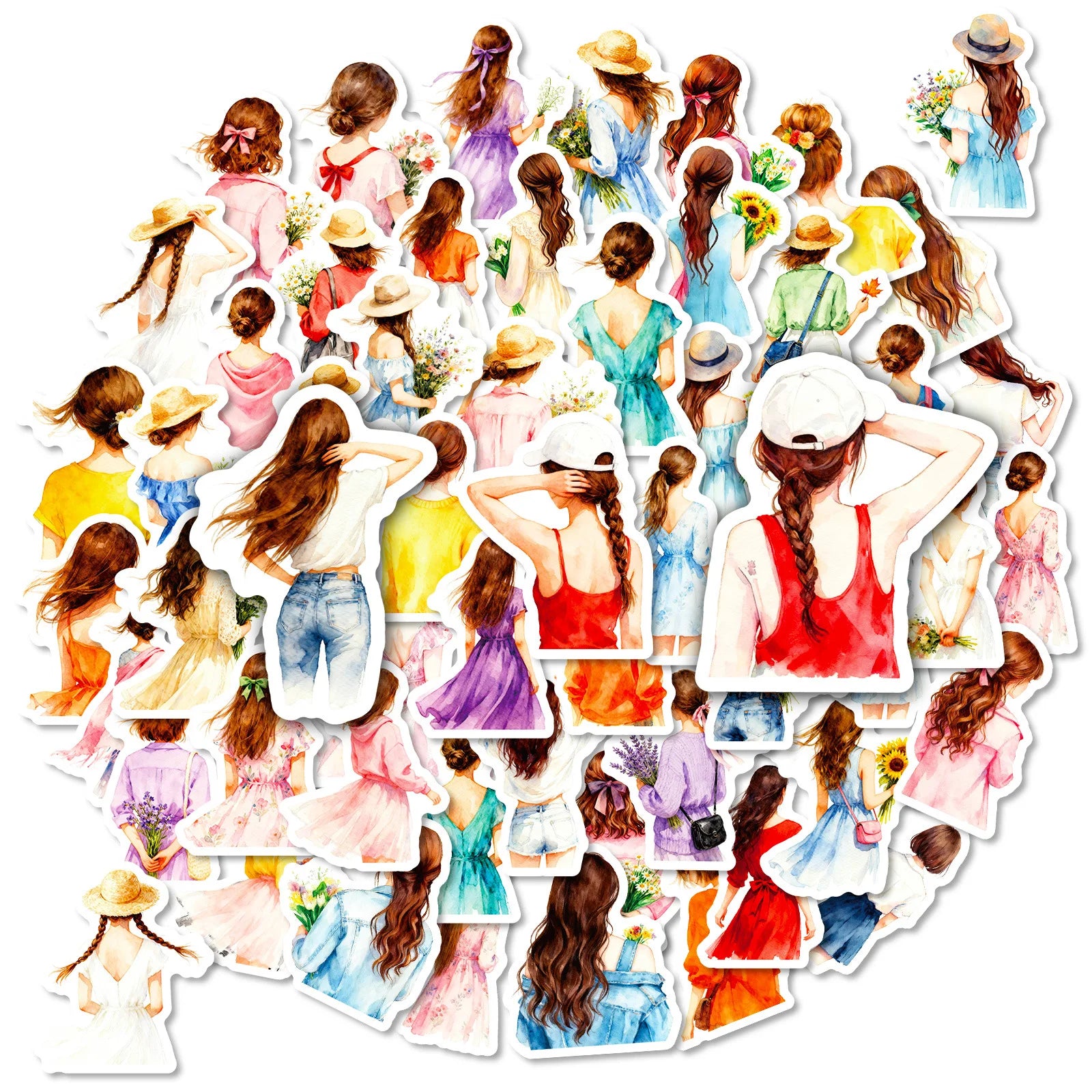 56PCS Watercolor Style Fashion Girl Silhouette Stickers, Office School Supplies Journal Notebook Fridge Aesthetic Sticker