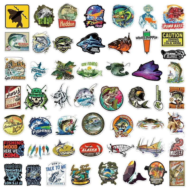10/30/50PCS Cartoon Fishing Sticker Aesthetic PVC Children's Korean Stationery School Supplies Decoration Scrapbooking for Kids