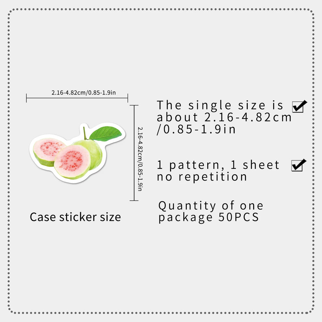 50Pcs Realistic Fresh Guava Fruit Stickers, School Supplies Decals Suitcase Cup Notebook Organizer Fridge Decor Sticker