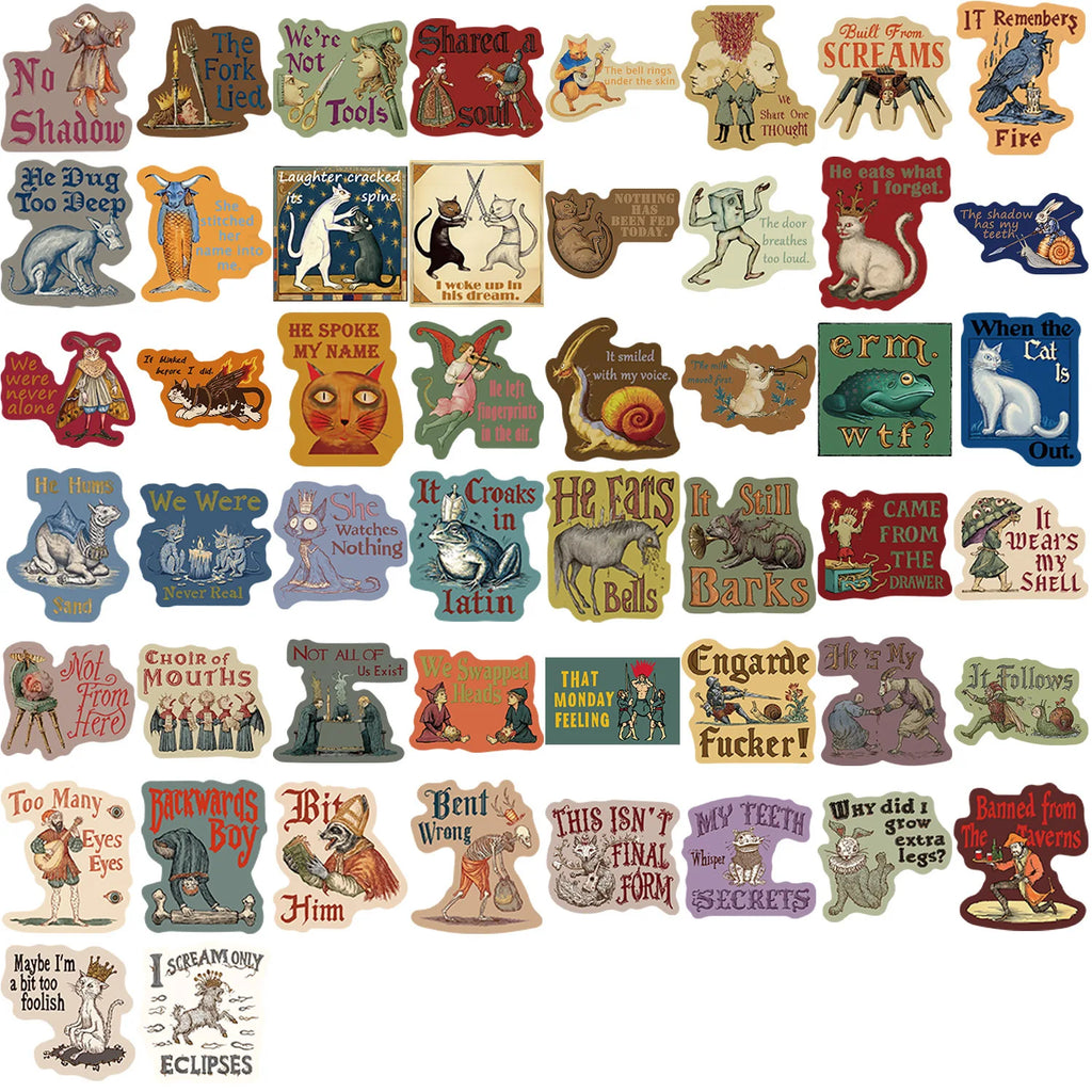 50/100 Pcs Medieval Gothic Abstract Doodle Stickers Parchment Design for Guitar Notebook Suitcase Decals
