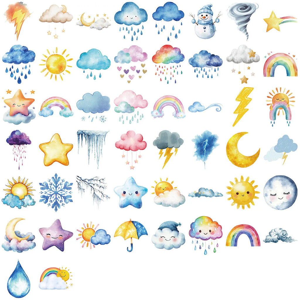 50/100PCS Cute Cartoon Colorful Weather Sticker Pack Waterproof Transparent PET - Decar Notebook Stationery