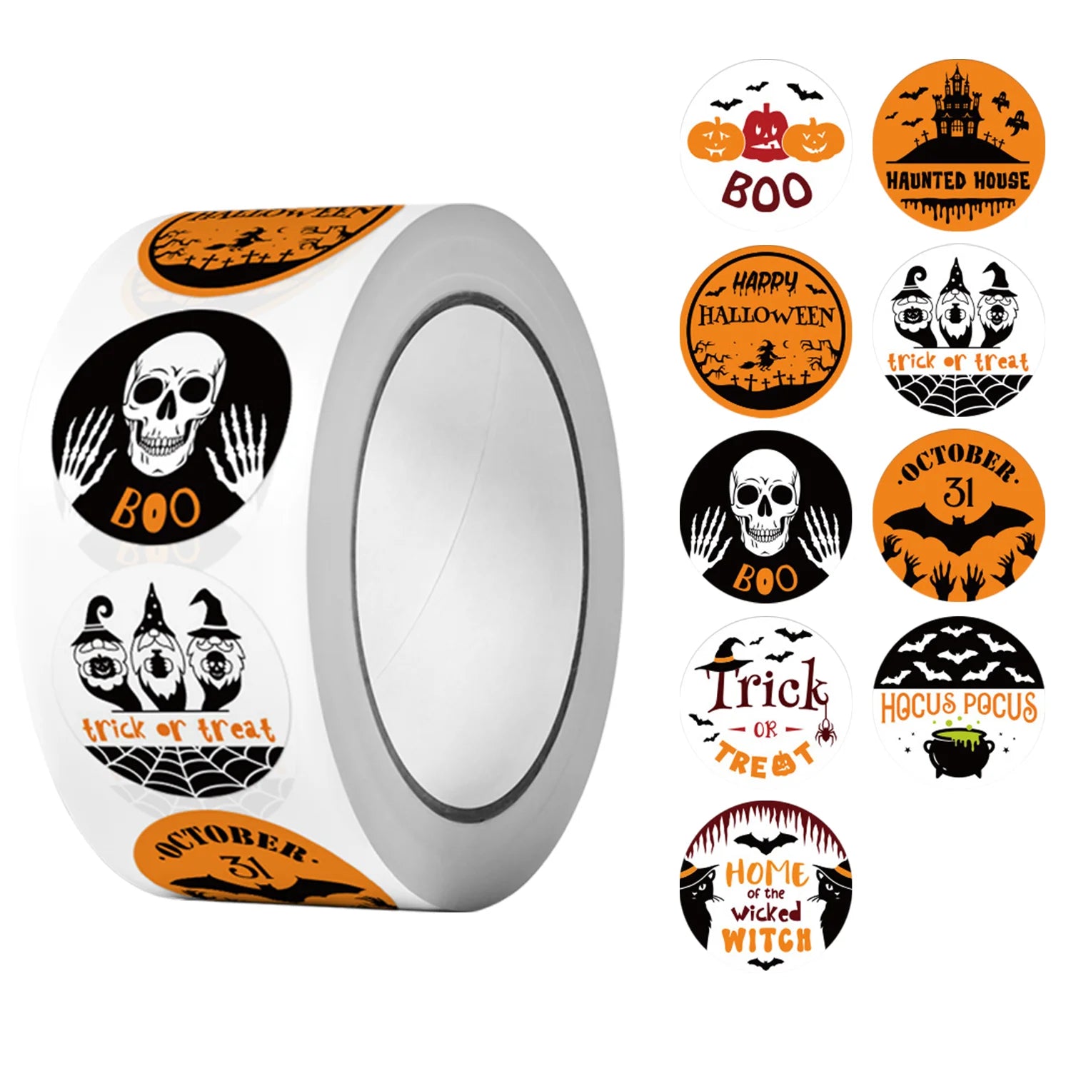 500Pcs Round Roll Cartoon Halloween Trick or Treat Pumpkin Stickers 2.5cm/1'' DlY Craft Decor Scrapbook Labels Gift Sealing