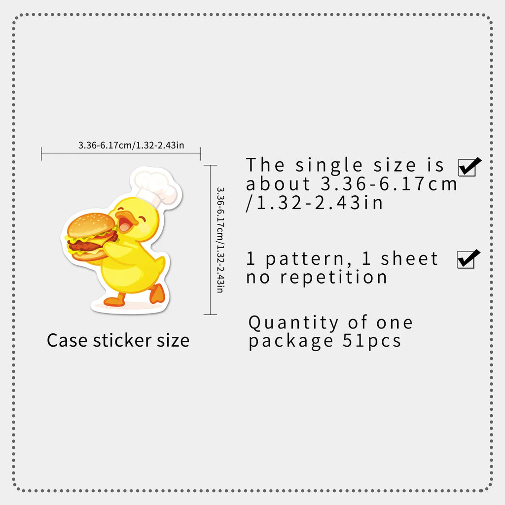 51Pcs Cute Yellow Duck Stickers, Cartoon Waterproof School Supplies Notebook Decals Phone Earphones Fridge Decor Sticker