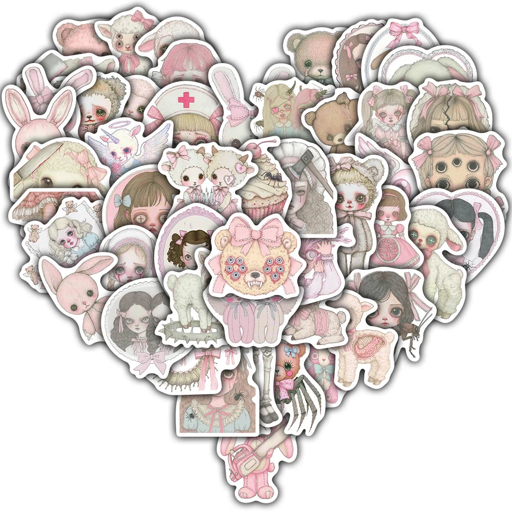 50PCS Pink Creepy Stickers For Notebook Waterproof Bicycle Motorcycle Water  Luggage PVC Classic Decal Laptop Sticker