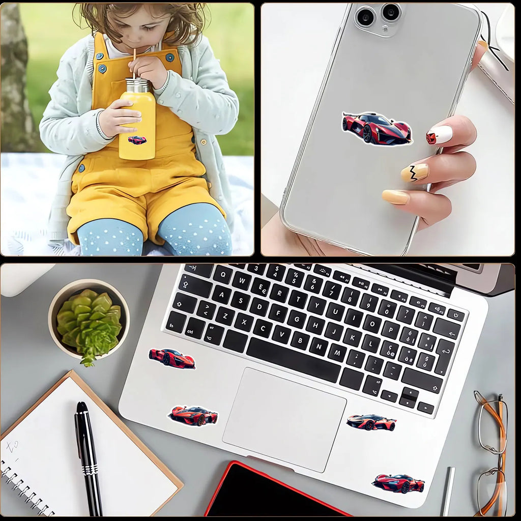 1Roll(500Pcs)12 Irregular Cartoon Supercars Stickers 2.5cm/1'' DlY Craft Decoration Festival Sealing Gifts Scrapbook Labels