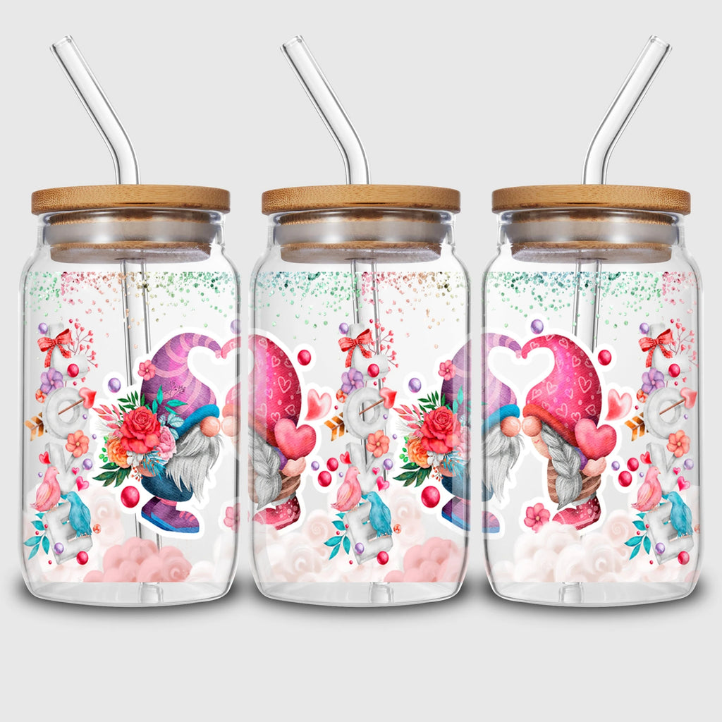 5 sheets Valentine's Day UV DTF Cup Stickers, DTF Friction Transfer Stickers, Waterproof Transfer Stickers for 16oz Glass Cups