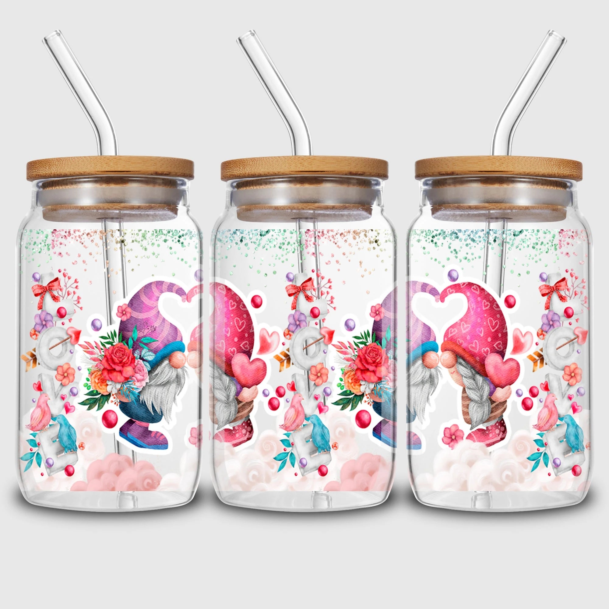 5 sheets Valentine's Day UV DTF Cup Stickers, DTF Friction Transfer Stickers, Waterproof Transfer Stickers for 16oz Glass Cups