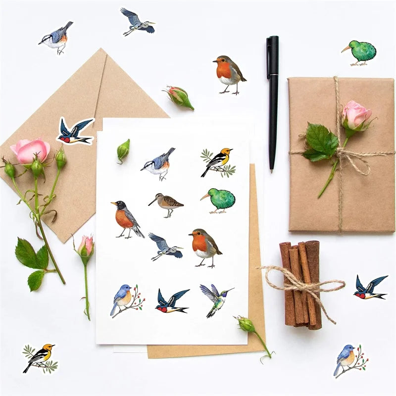 500PCS Kawaii Colored Bird Sticky Paper Sticker Labels Thank You Sticker Sealing DIY Decoration Scrapbooking Supplies for Kids