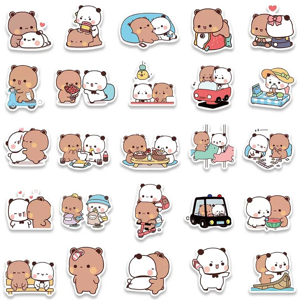 50pcs Stickers Cute Bear Couple DIY Toy Doodles Decorative Graffiti Decal Phone Bottles Scrapbook Waterproof